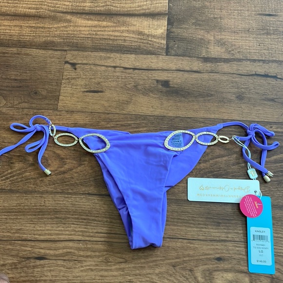 Beach Bunny Swimwear Kinsley Tie Side Bedazzled Bikini Bottom In Lilac Size L - Picture 2 of 7